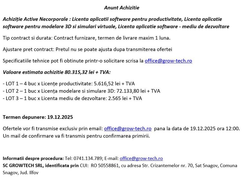 Anunt procedura achizitie licente software.